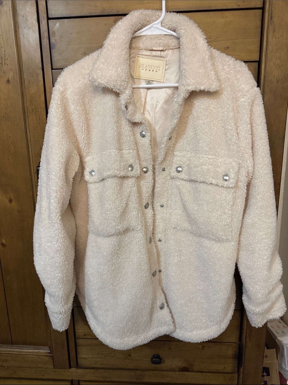 Blank NYC Ivory Teddy Shacket with Snap Front